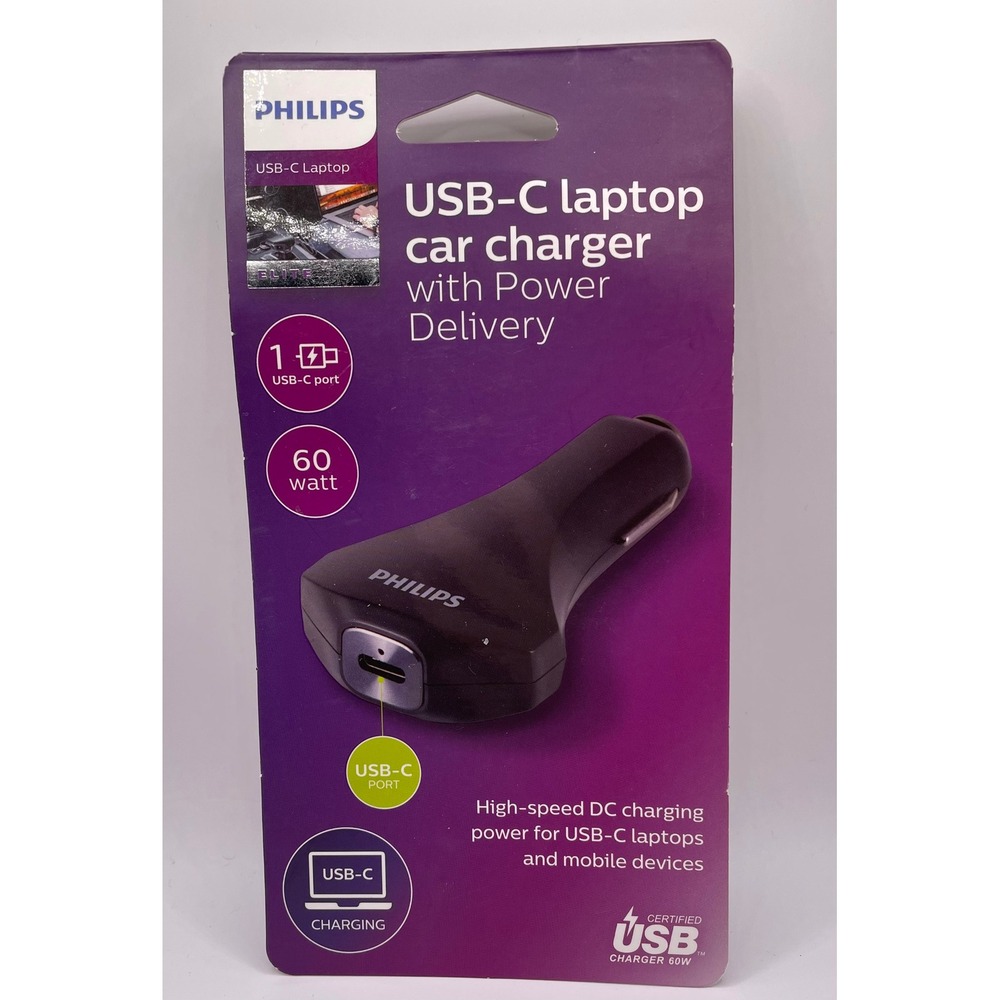 Philips USB-C Laptop Car Charger Black DLP2759Q/37 60W Power Delivery
